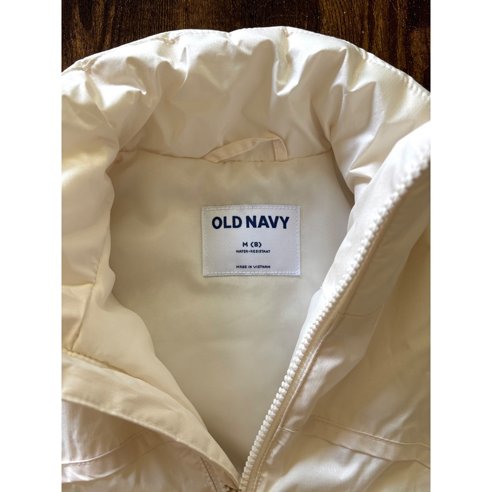 Old Navy Girls Cream Water Resistant Puffer Vest Size M 8 Full Zip Off White - Picture 2 of 5